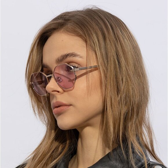 NEW VALENTINO SUNGLASSES STUD  VLX-122A GEOMETRIC WOMEN GOLD/PINK EYEWEAR - Picture 1 of 4